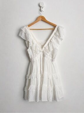 Mustard Seed White Ruffle Mini Dress - Coquette Cottagecore Dainty - Size L